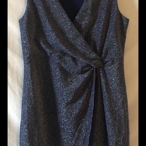 Serra M Midnight Blue Silver Glittery Sleeveless Wrap Dress Stretch Comfort
